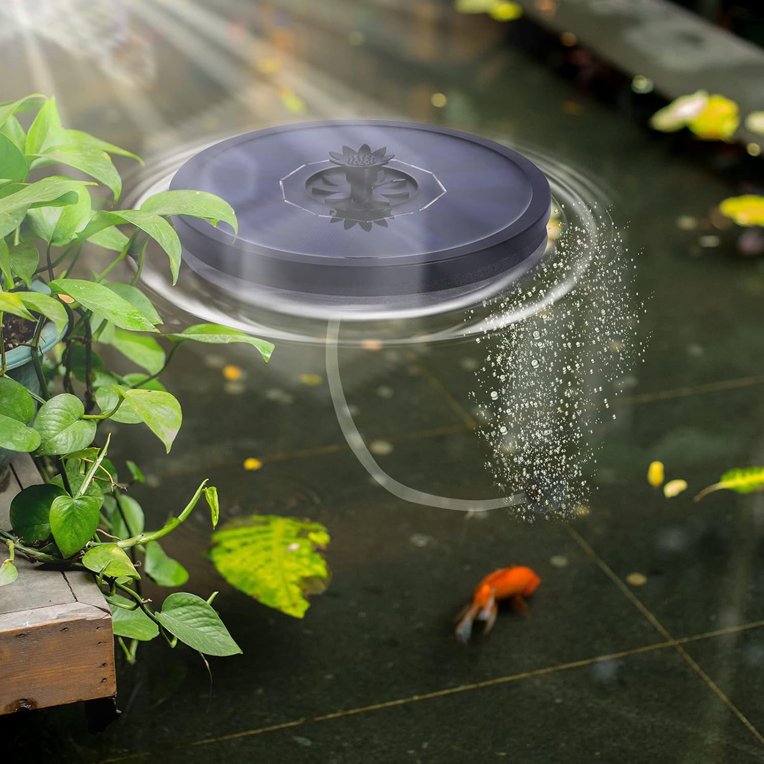 Solar Pond Aerator Oxygen Pump-Solar Air Pump with Air Hose and Bubble Stone Pool Fish Tank Oxygenator for Gardening Water Circulation, Small Pond Landscape Decoration