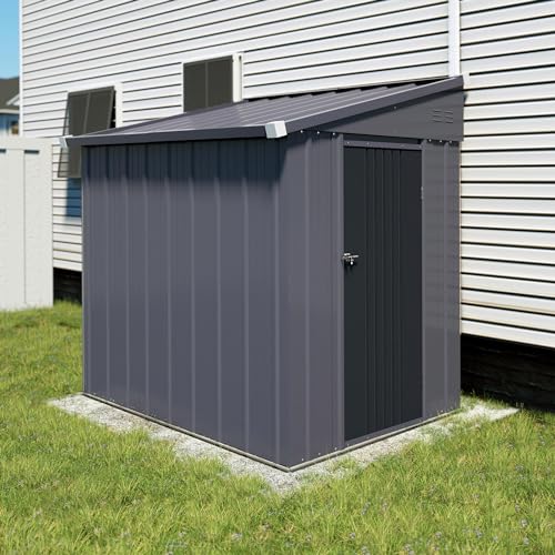 MUPATER 4x6 FT Outdoor Storage Shed with Lockable Door, Metal Lean to Shed Garden Tool Storage Shed House, Storage Shed Kit for Patio, Backyard, Lawn, Grey