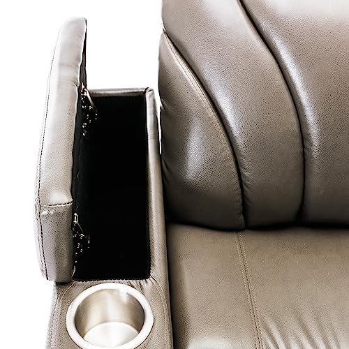 Recliner Sofa Swivel PU Leather Power Recliner Individual Seat Home Theater Recliner with Tray Table, Phone Holder, Cup Holder, USB Port, Hidden Arm Storage for Living Room (Grey)