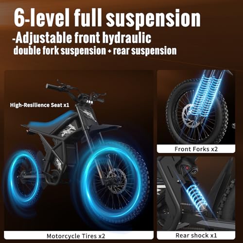GT73PRO/GT73 Electric Dirt Bike for Adults, 3000W 60V 50MPH //2400W 48V 37MPH, 36.4AH Dual Battery Ebike Up to 85 Miles, 25" Motorcycle Tire, UL2849 All Terrain for Mountains, Snow, Sand, Road