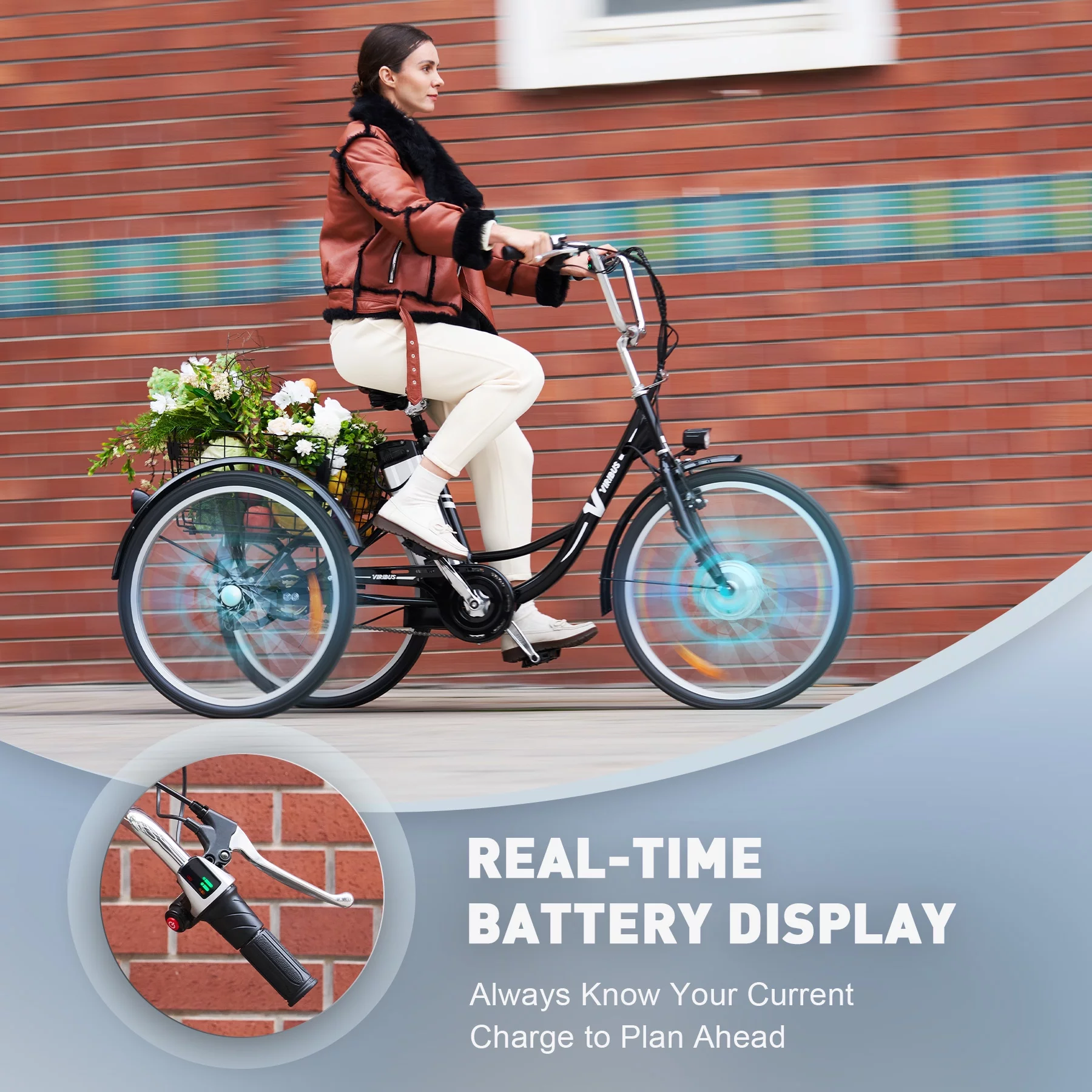 26" Electric Tricycle for Adults 3 Wheel Electric Bike 250W Electric Trike Black