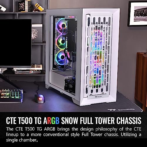 Thermaltake CTE T500 TG ARGB E-ATX Full Tower with Centralized Thermal Efficiency Design; 3x140mm CT140 ARGB Fans Pre-Installed; Tempered Glass Front & Side Panel; CA-1X8-00F1WN-01; White