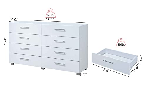 Hodedah 8-Drawer Dresser, WHITE