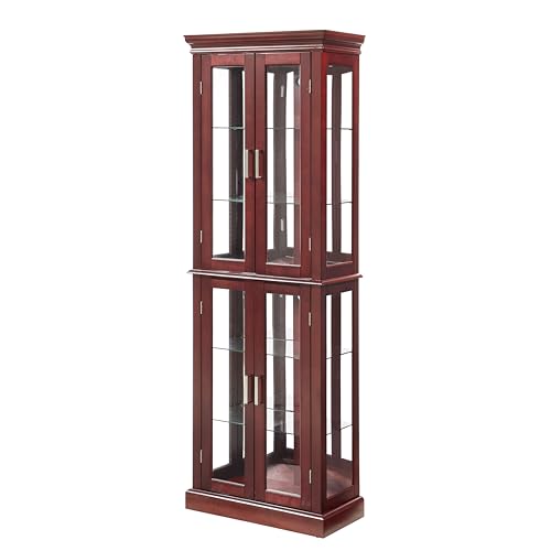 Knocbel Classic 70" Tall 6-Shelf Curio Cabinet with 4 Tempered Glass Doors and Adjustable Storage Shelves, Free Standing Display Showcase Bookshelf for Living Room Bedroom Home Office (Oak)