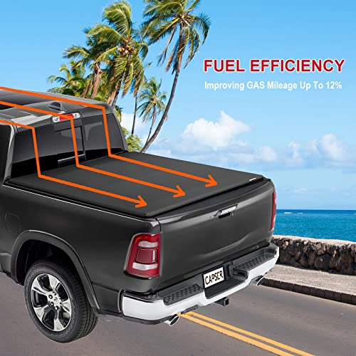 5.7 ft Tri-fold Truck Bed Tonneau Cover Fits 2009-2024 Dodge Ram 1500 (Classic & New) Fleetside 5.7ft (67.4") Bed w/o Ram Box