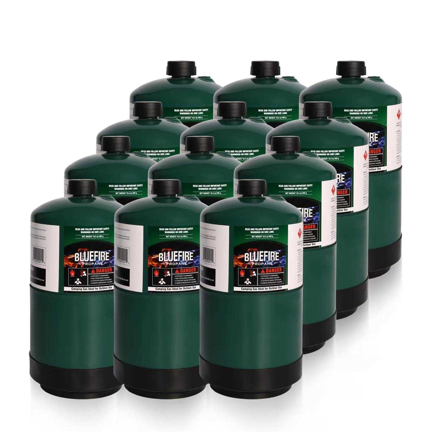 BLUEFIRE 16.4 oz Propane Replacement Fuel Camping Gas Cylinder Pack All Purpose Portable Canister Coleman Propane Gas Tank for Camping Stove