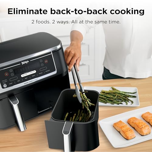 Ninja DZ201 Foodi 8 Quart 6-in-1 DualZone 2-Basket Air Fryer with 2 Independent Frying Baskets, Match Cook & Smart Finish to Roast, Broil, Dehydrate & More for Quick, Easy Meals, Grey