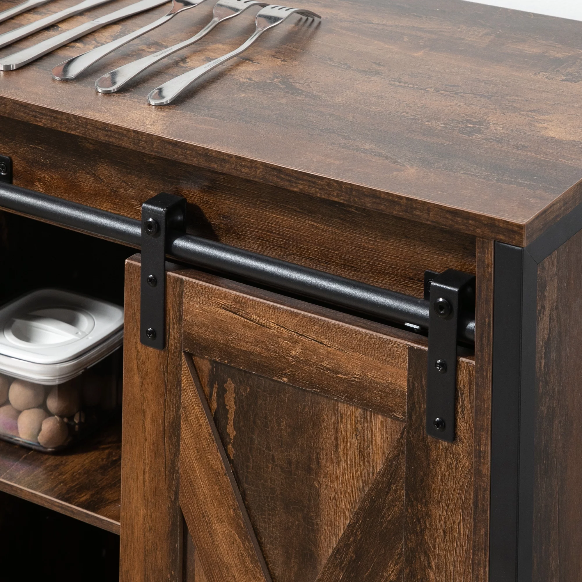 HOMCOM Industrial Sideboard, Buffet Cabinet with Sliding Barn Doors, Storage Cabinets and Adjustable Shelves for Living Room, Kitchen, Home Bar, Rustic Brown