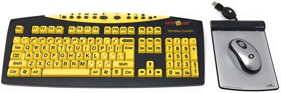 Key Connection KeysUSee Large Print Yellow Keyboard Bundled Wireless Optical Mouse & USB Wired Magic Pad