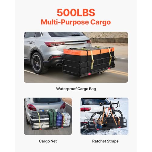 VEVOR 70" x 30" x 6", Hitch Cargo Carrier, 500 lbs Capacity with Nighttime Reflective Reminder, Folding Hitch Mount Cargo Carrier Basket with Hitch Lock for 2" Receiver, Fit for SUVs
