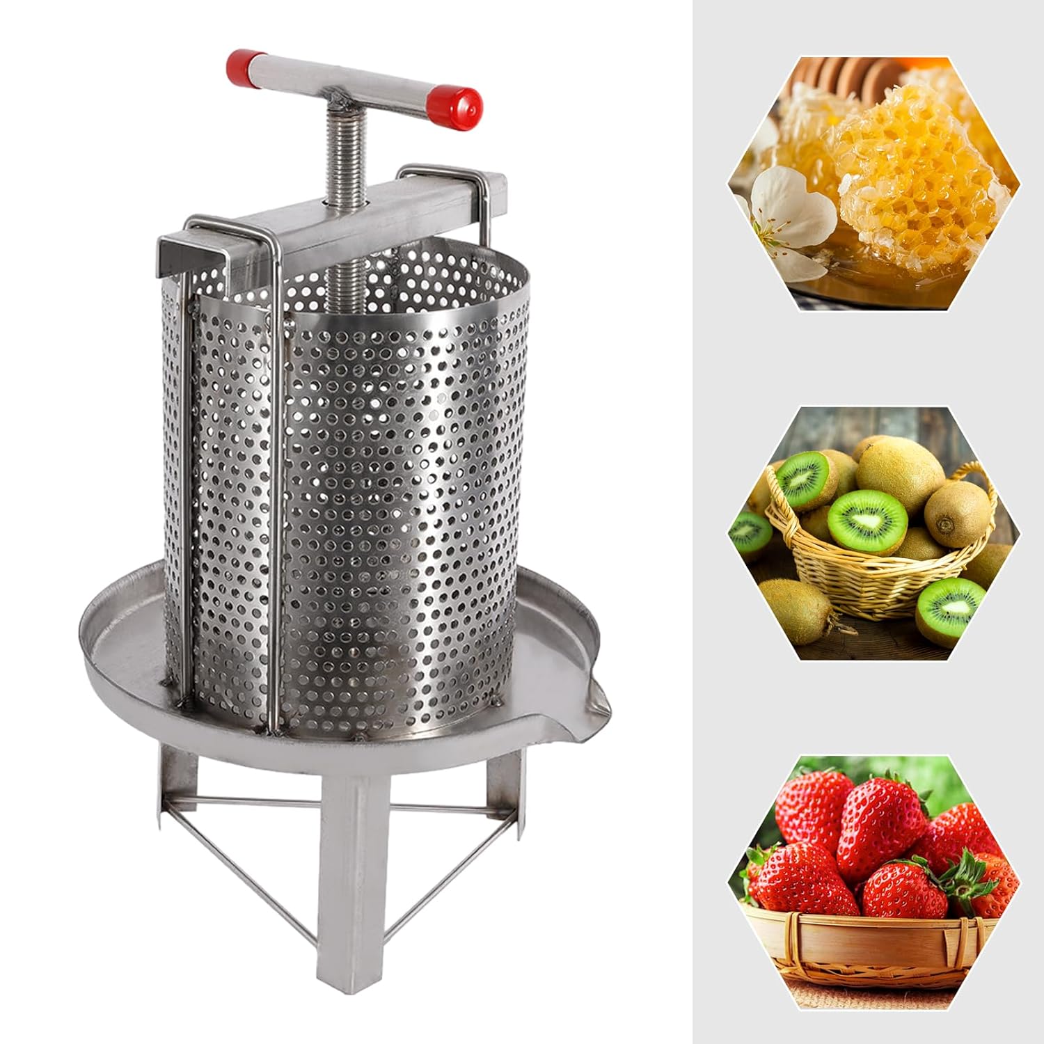 Manual Honey Presser, Mesh Honey Press Machine Honey Extractor Stainless Steel Beekeeping Extraction, Honey Bee Spinner Beekeeping Apiary Centrifuge Equipment, Silver
