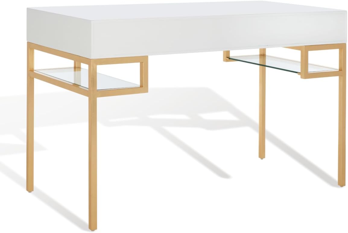 Safavieh Couture Home Office Neria Glam White Lacquer and Gold Leaf 3-drawer Writing Desk