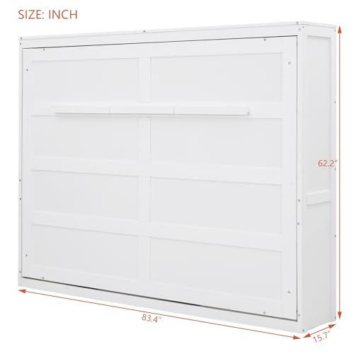 Harper & Bright Designs Queen Size Murphy Bed Wall Bed with Storage Shelves, Wardrobe and LED Lights, Space-Saving for Multipurpose Guest Room or Home Office, Gray