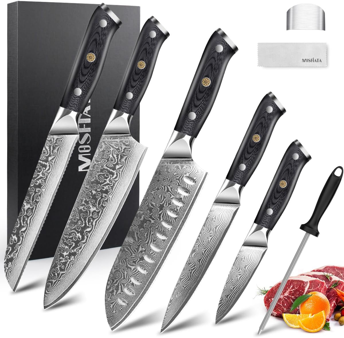 MOSFiATA Professional Damascus Chef Knife Set-5PCS
