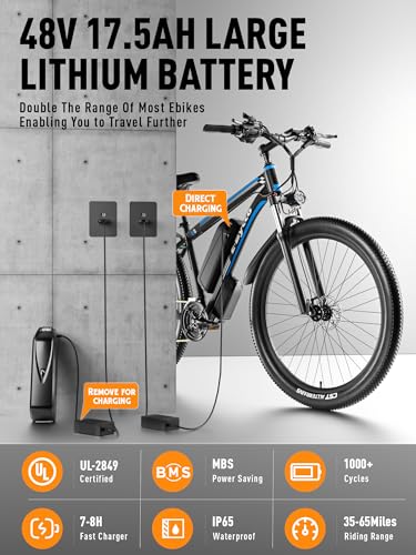 E·Bycco 29” Electric Bike for Adults, 48V 17.5AH Battery, 750W Peak 1000W Electric Mountain Bike, Up to 70 Miles 34MPH Ebike with 21-Speed, Electric Bicycle E-Bike for Commuter, UL 2849 Certified