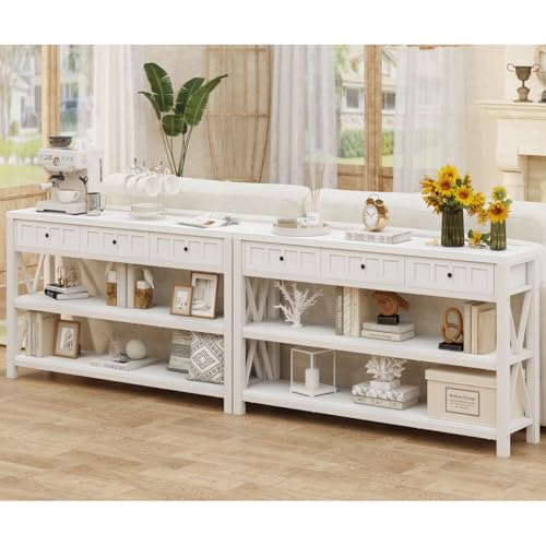 FATORRI Industrial Console Table for Entryway, Rustic Sofa Table with Shelf and 3 Drawers for Living Room, Farmhouse Foyer Table and Couch Table Behind Sofa (54.72 Inch Long, Walnut Brown)