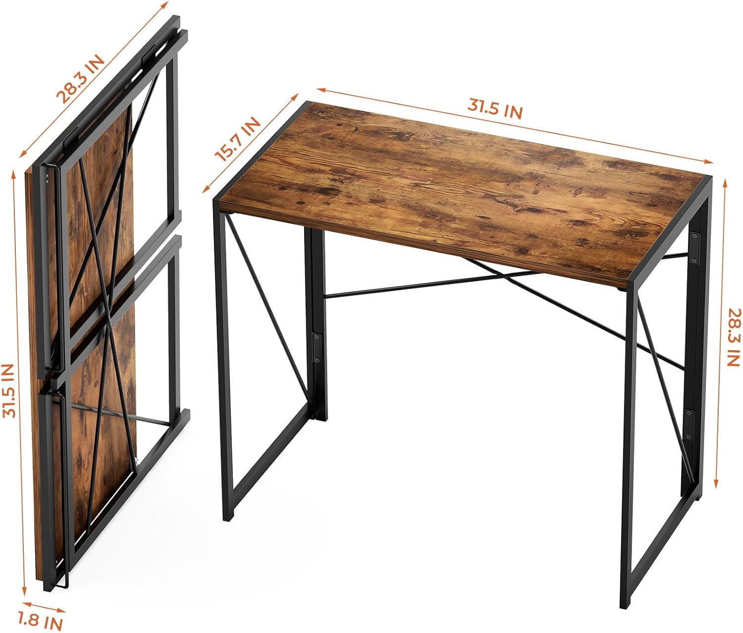 Coavas 31.5 inch Folding Desk No Assembly Required, SOROGRA Folding Desk Small Foldable Desk 31.5 inch with Led Lights for Small Space