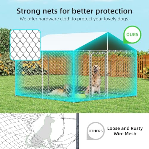 7.8x7.8 FT Extra Large Outdoor Dog Kennel Outside, Heavy Duty Dog Enclosure with Waterproof Cover and Security Lock, Galvanized Chain Link Dog Cage for Large Dogs