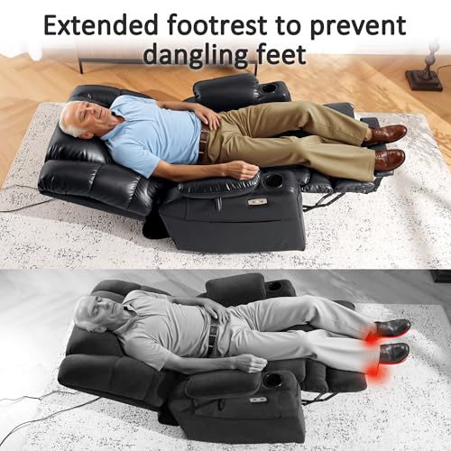MCombo Large Triple Motor Power Lift Recliner Chair with Massage and Dual Heating, Adjustable Headrest for Tall Elderly People, Faux Leather 7634 (Dark Brown, Large)