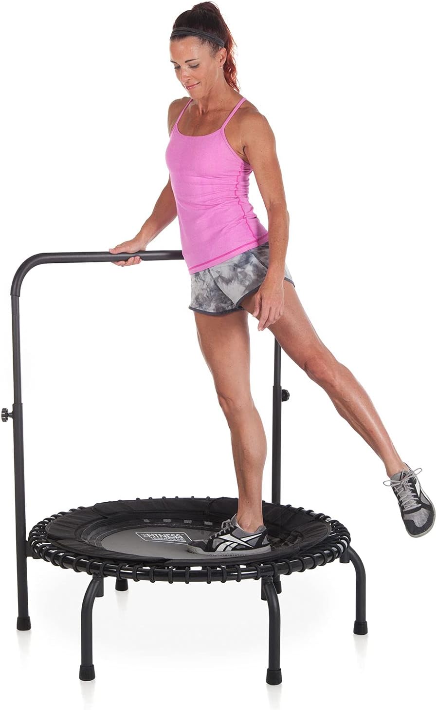 JumpSport 250 Indoor Home Cardio Fitness Rebounder Durable Bounce Exercise Mini Trampoline with Handle Bar Accessory, Premium Bungees, and Workout DVD