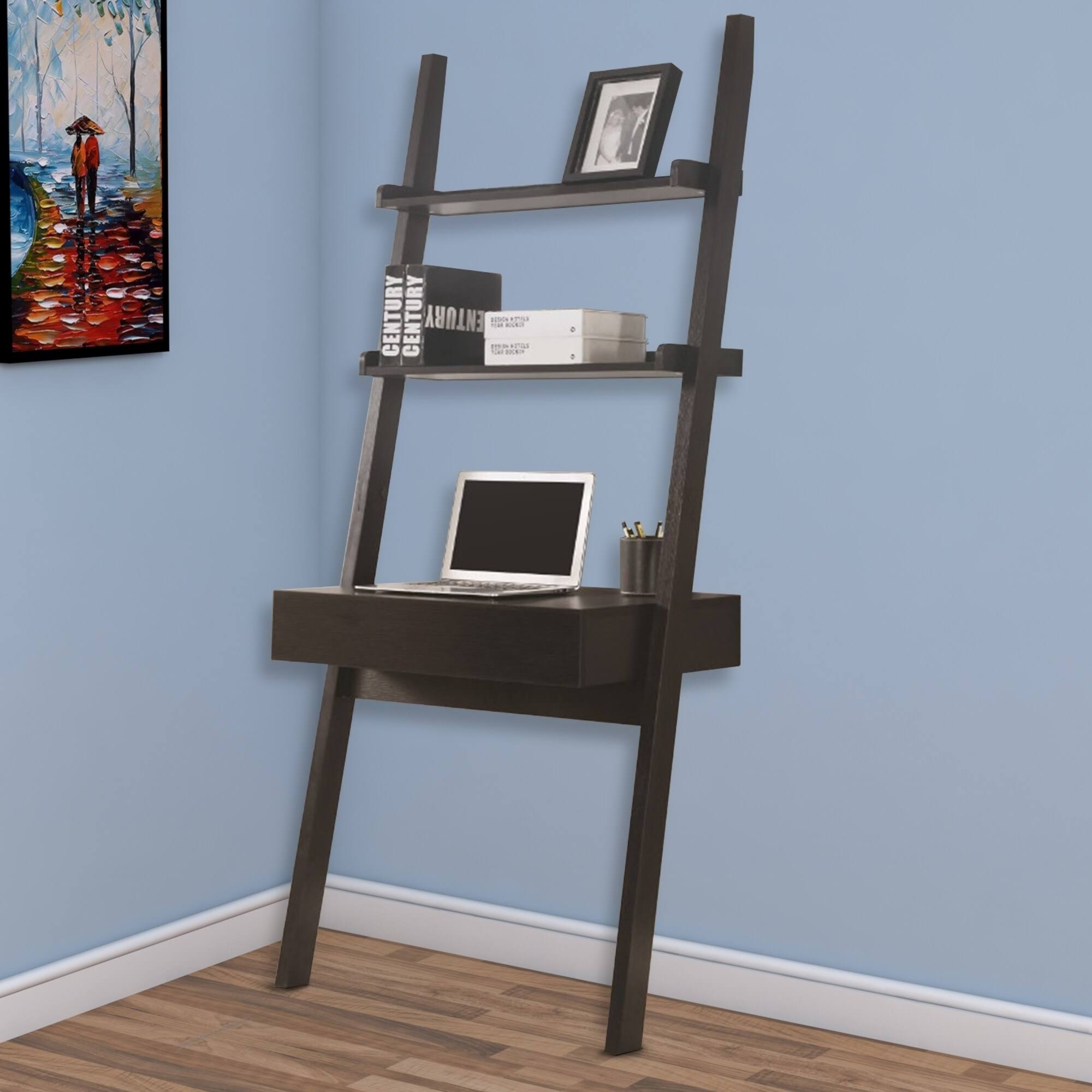 Benzara - Ladder Desk with One Drawer, Cappuccino