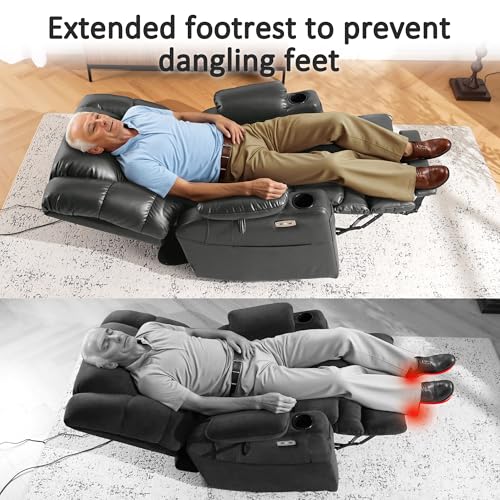 MCombo Large Triple Motor Power Lift Recliner Chair with Massage and Dual Heating, Adjustable Headrest for Tall Elderly People, Faux Leather 7634 (Dark Brown, Large)