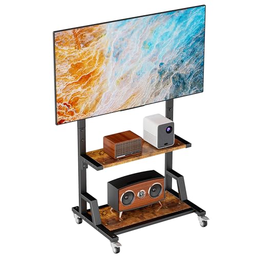 AENTGIU Rolling TV Stand Mobile TV Cart for 32"-75" All Brand TVs, Lockable Portable TV Stand on Wheels with Metal TV Mount & 2 Tier Wood Shelf for Living Room,Bedroom,Office(All Hardware Included)