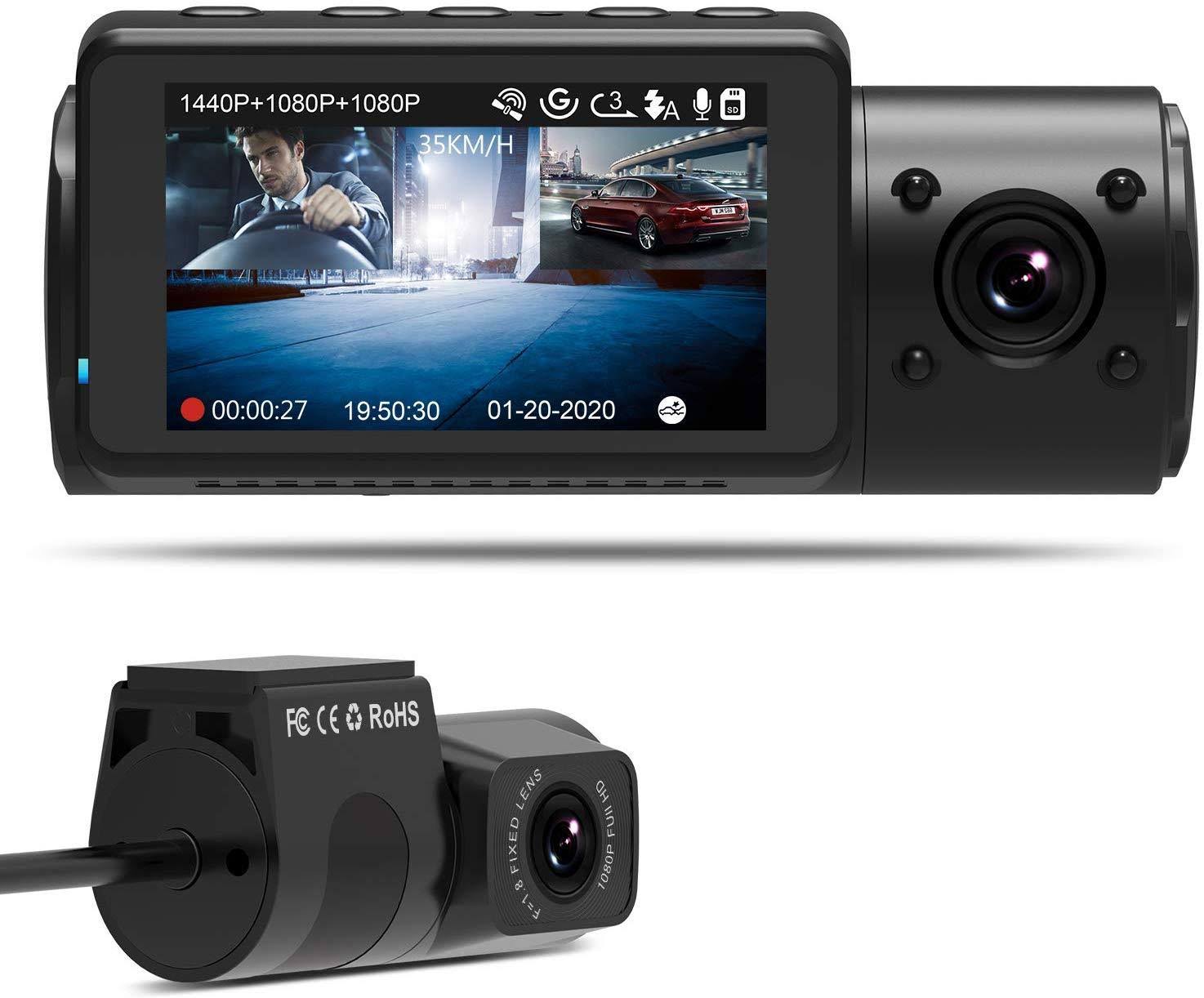 Vantrue N4 Dash Cam 3 Channel 1440p Front, 1080p Inside & Rear Dash Cam