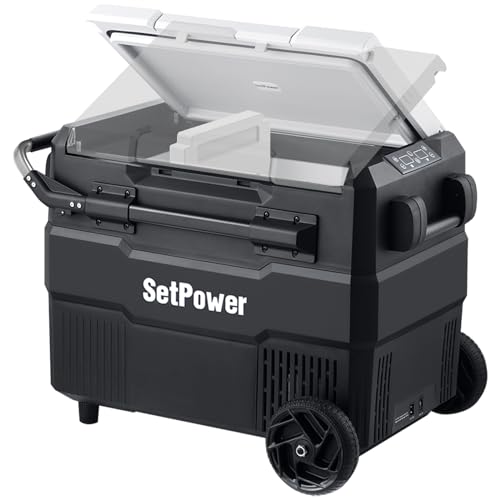 SetPower 60 Quart/56 Liter Dual Zone 12 Volt Refrigerator with Wheels, 0℉-50℉, Compact Refrigerator for Car, RV, Camping, Portable Fridge Freezer for DC 12/24V, Car Fridge with Compressor