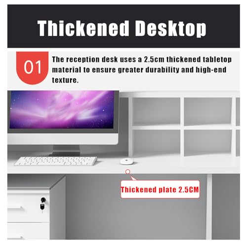 Modern Reception Desk Counter, U-Shaped Front Desk Reception Counter with Adjustable Storage Cube Lockable Drawer,Wooden Reception Table for Office Lobby (Black+White, 160cm(63 * 23.6 * 41.3in))