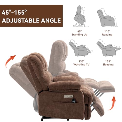 Large Power Lift Recliner Chair with Massage and Heat for Elderly, Ergonomic Backrest, Infinite Adjust, 2 Side Pockets, Stainless Steel Cup Holders, USB and Type-C Ports, Chenille Beige