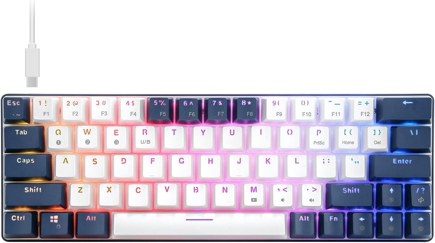 CQ63 60% RGB Wireless Mechanical Gaming Keyboard, Authentic Cherry MX Blue Switches, Bluetooth 5.0, Wired Keyboard 63 Keys for PC Tablet Laptop Cell Phone, White Pack of 2