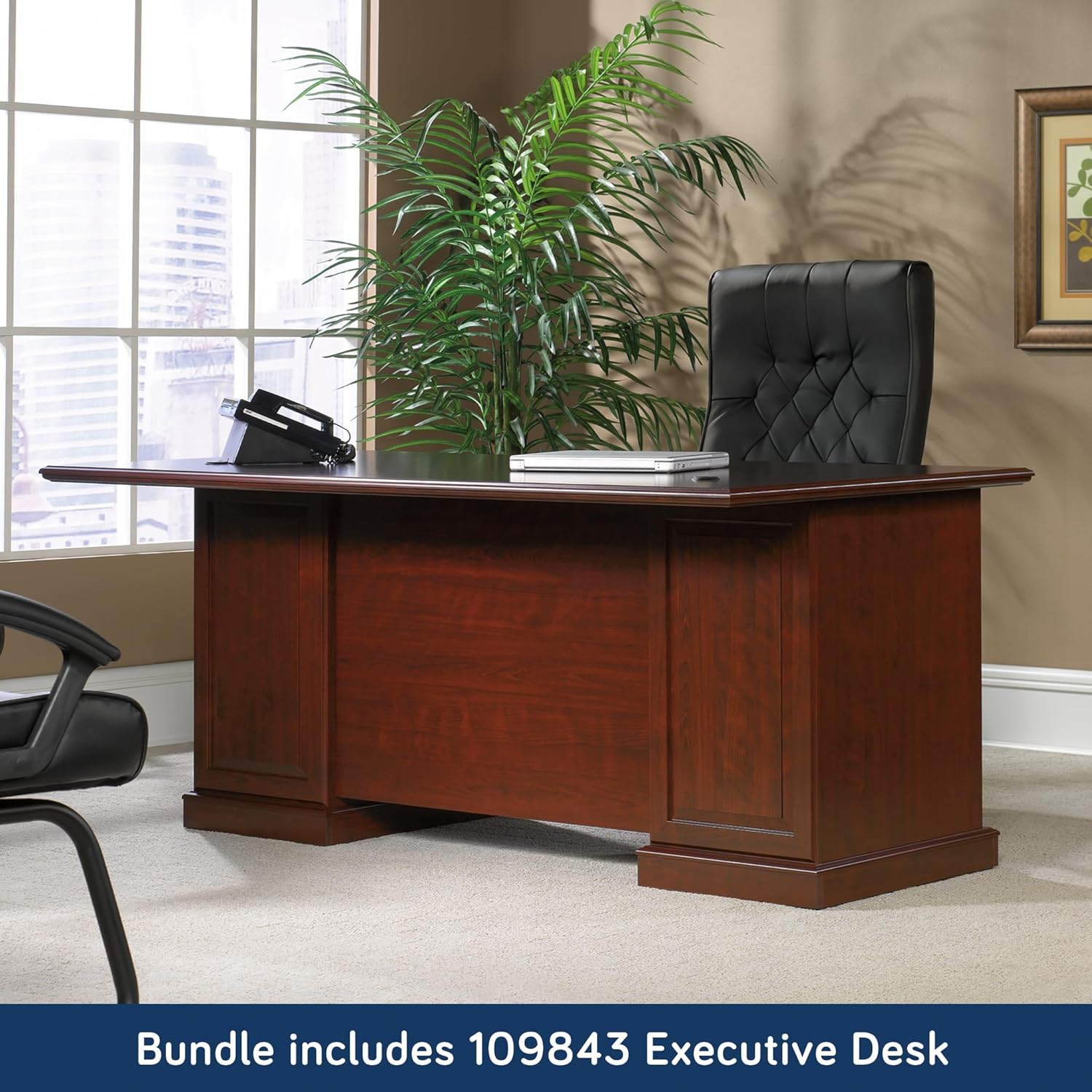 Sauder Heritage Hill L-Shaped Desk with Office Hutch, L: 70.50" x W: 23.50" x H: 71.19", Classic Cherry
