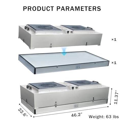 HEPA H14-Filter Laminar Flow Hood Updated FanFilter Unit（Include HEPA Filter）100/ISO Class 5 Cleanroom/Laboratory/Cleanroom/Mushroom Room, Laminar Air Flow Hood(46.2"x22.6"110V)