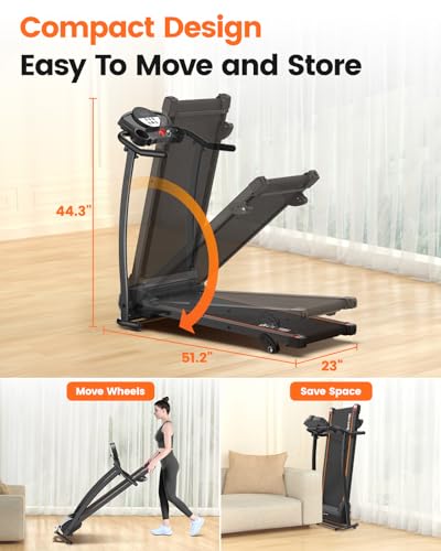 Treadmill with Incline, 3.0HP Foldable Treadmill for Home Office Small Space Portable Walking Treadmill 240 Lbs with 12 Preset PROG, LED Display, Speaker and Cup Holder
