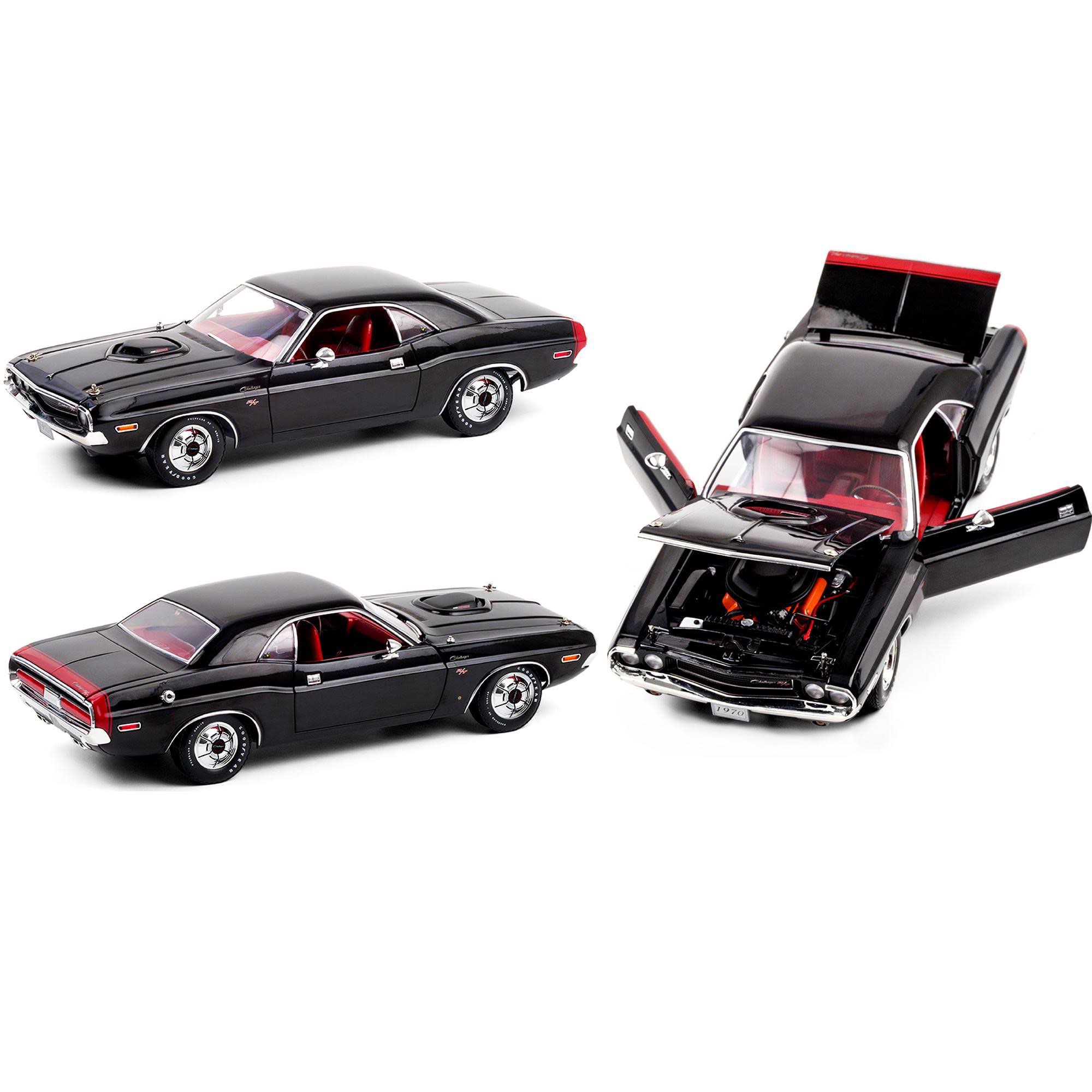1970 Dodge Challenger R/T 440 Six Pack Black with Red Interior and Deluxe Wheel Covers 1/18 Diecast Model Car by Greenlight