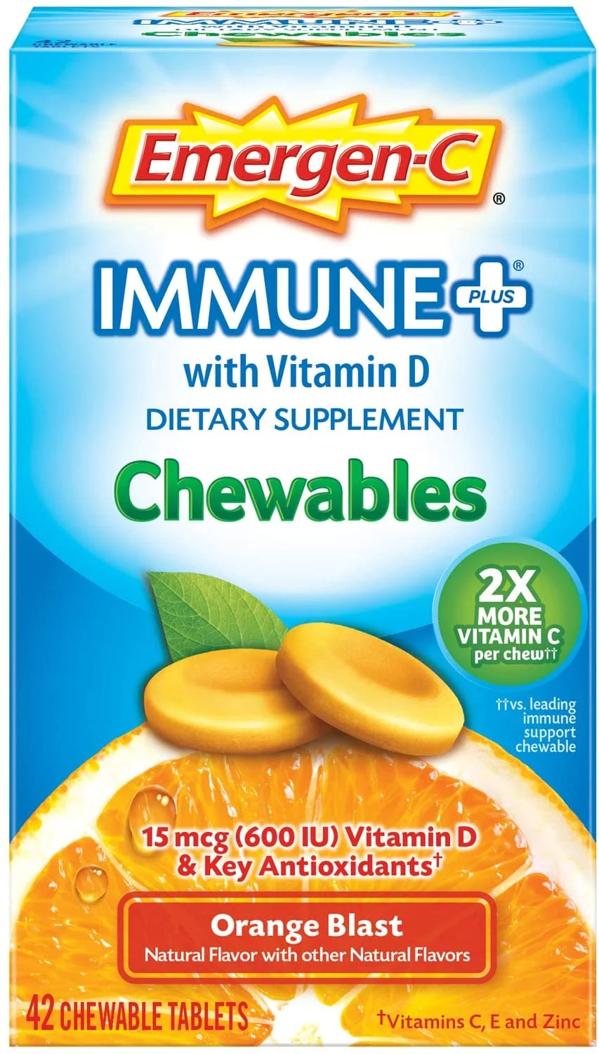 Emergen-C Immune+ Chewables System Support Dietary Supplement Tablet With 600 IU Vitamin D, Orange Blast Flavor 42 ea (Pack of 6)