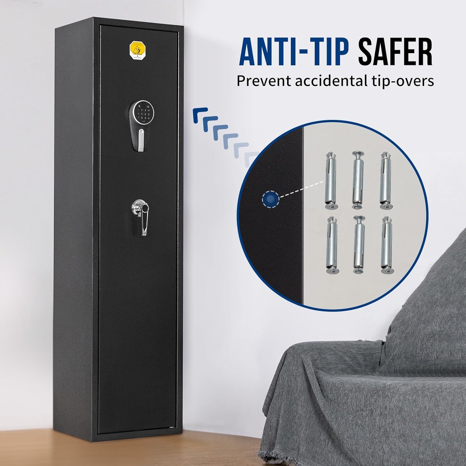 BlackSmith 6 Long Gun Safe for Rifle Pistols Home Rifle Gun Safe Quick Access Handgun Safe with Keys Keypad Wall Mount Large Gun Cabinet with Pistol Rack Pockets Rifle Racks Ammo Storage