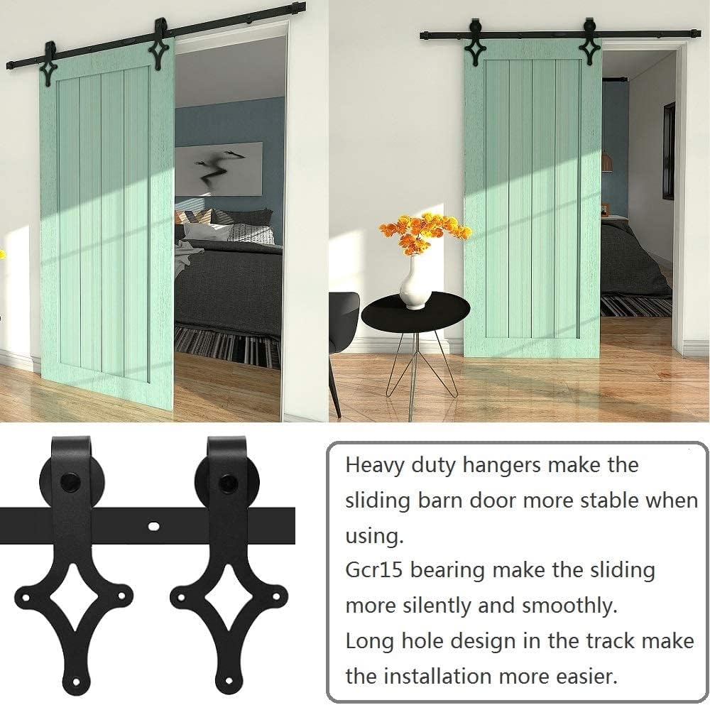 14FT Sliding Barn Door Hardware Kit, Heavy Duty, Smoothly and Quietly, Easy to Install, Fit 84" Width Single Door Panel, Rhombus Style Black