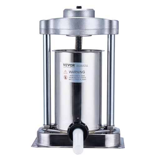 VEVOR Manual Sausage Stuffer, 7 L / 15 LBS Vertical Sausage Machine, Dual-Speed Meat Stuffer, Made of Food-Grade 304 Stainless Steel, Includes 5 Stuffing Tubes, for Home Kitchen Restaurant Commercial