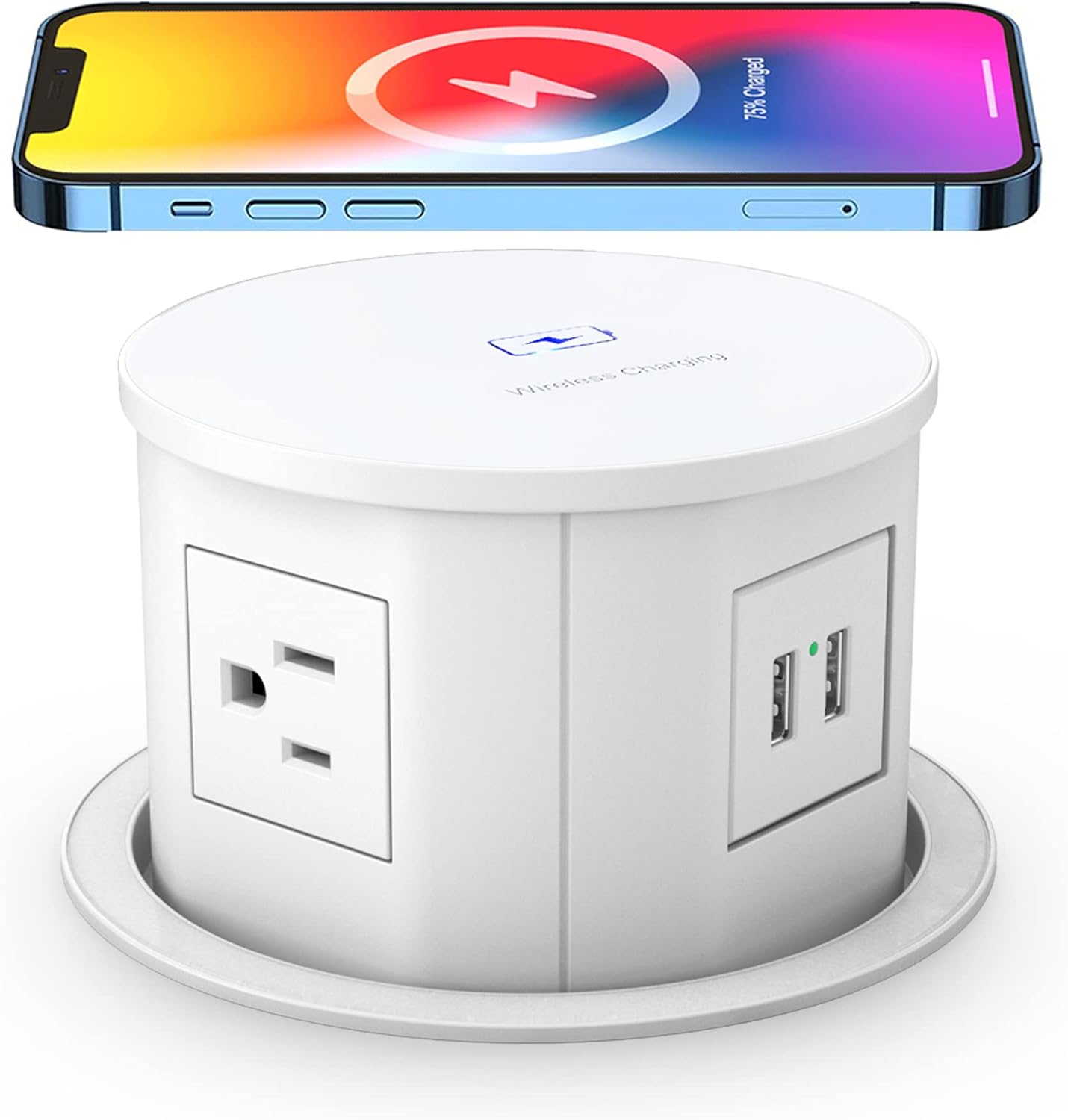 Automatic Pop up Power Outlet with 10W Wireless Charger,Pop up Electrical Outlets for Countertops,4.7'' Diameter Round Pop Up Counter Outlet with 4 Outlets,2 USB,Hidden Outlet,Pop Out Outlet