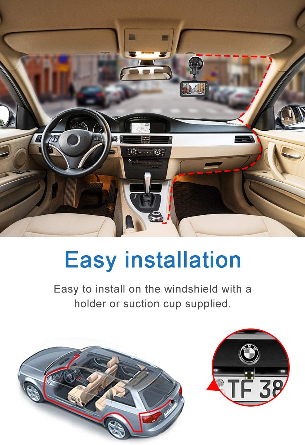 Dash Cam Front and Rear CHORTAU Dual Dash Cam 3 inch Dashboard Camera Full HD 170�� Wide Angle Backup Camera with Night Vision WDR G-Sensor Parking Monitor Loop Recording Motion Detection Pack of 2