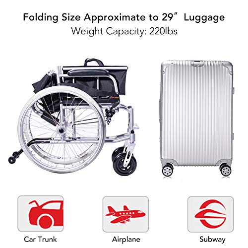 Lightweight Wheelchair 21lbs Self-propelled Chair with Travel Bag and Cushion, Portable 17.5” W Seat, Brake, Anti-Tipper, Swing-Away Footrests, 220lbs Weight Capacity, Blue (Pack of 1)