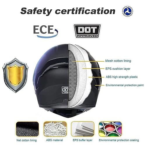 RUANLOV Flip up Front Motorcycle Helmet, Night Vision Modular Integrated Motorcycle Helmet, DOT/ECE Certified Lightweight for Men Women Helmet, Moped Chopper Helmets
