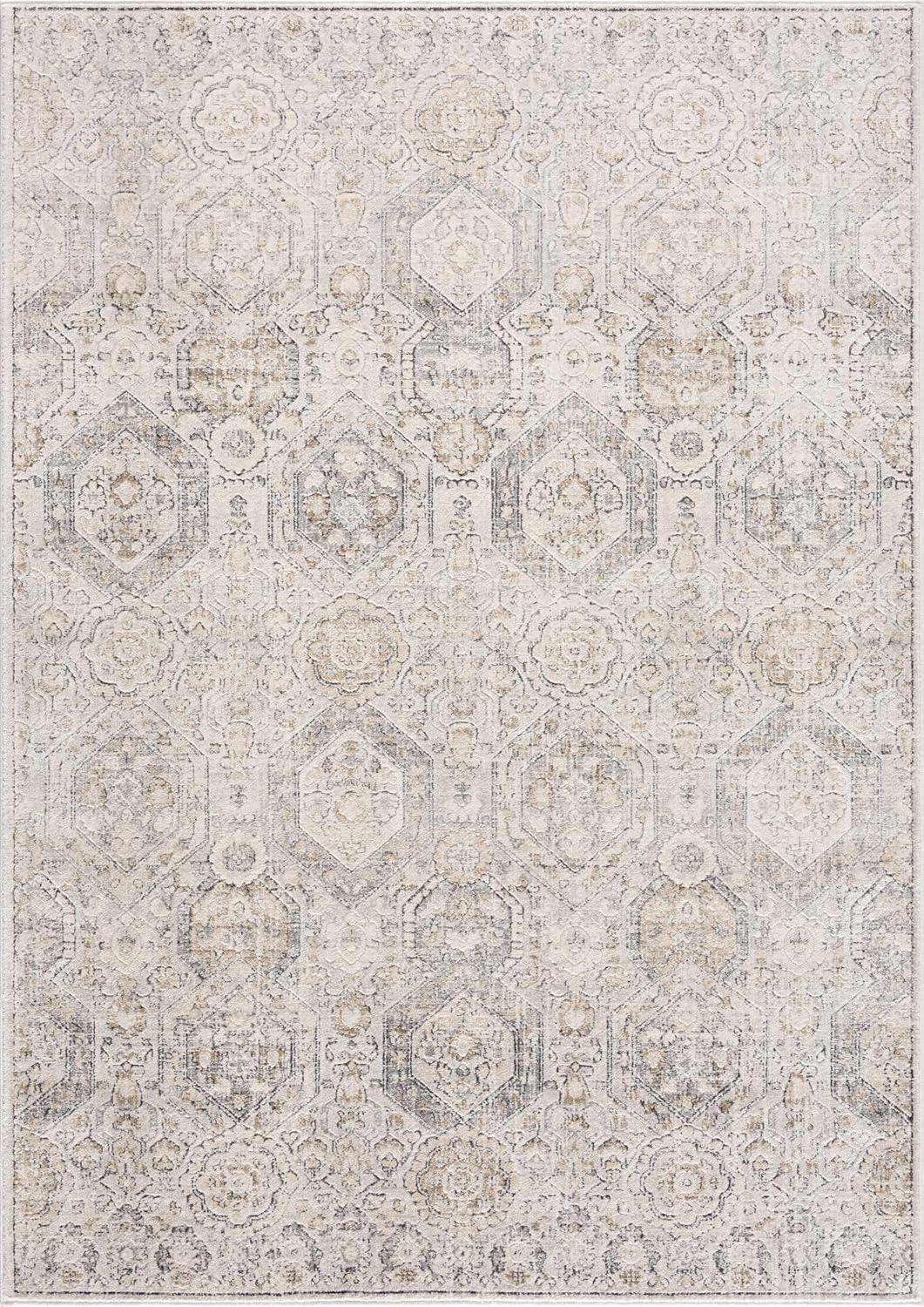 Hauteloom Parkerfield Moroccan Farmhouse Living Room Bedroom Dining Room Area Rug - Bohemian Style - Boho Vintage Distressed - Beige, Gray, Brown, Cream 6'7" x 9'