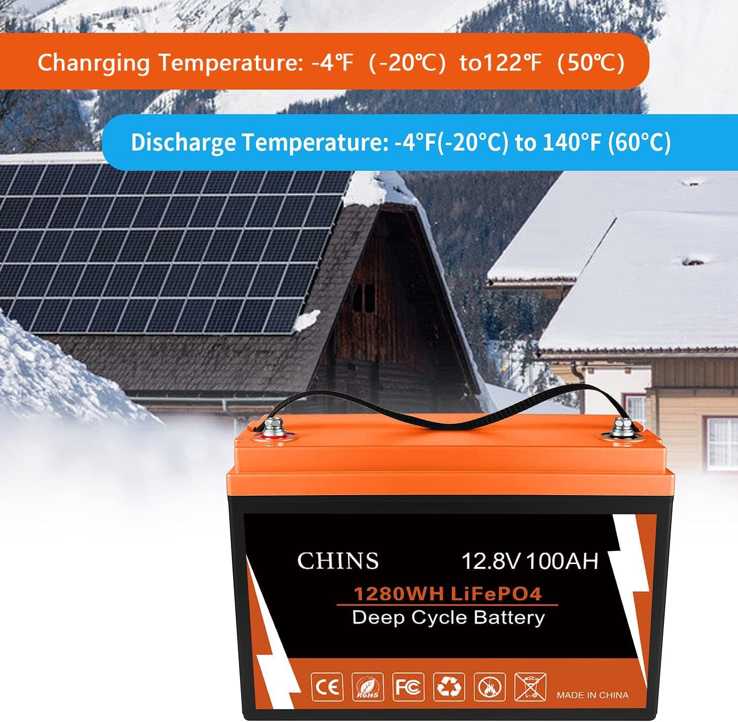 CHINS LiFePO4 Battery 24V 200Ah Lithium Battery - Built-in 200A BMS, 2000+ Cycles, Each battery Can Support 5120W Power Output, Perfect for RV, Home Storage and Off-Grid