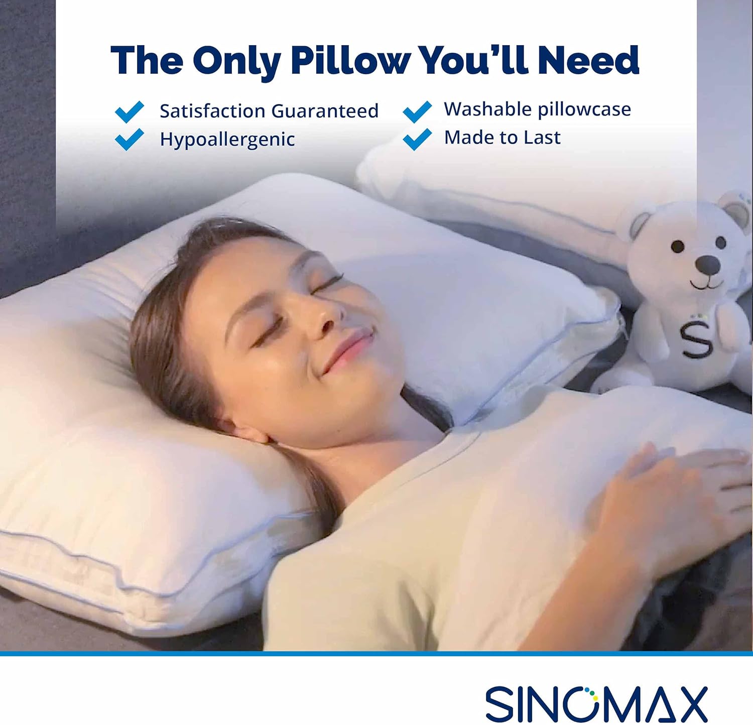 SINOMAX Hybrid Memory Foam Pillow | Ergonomic Medium Firm Pillow for Side and Back Sleepers | with Breathable Hypoallergenic Pillowcase | 24 x 16 inches