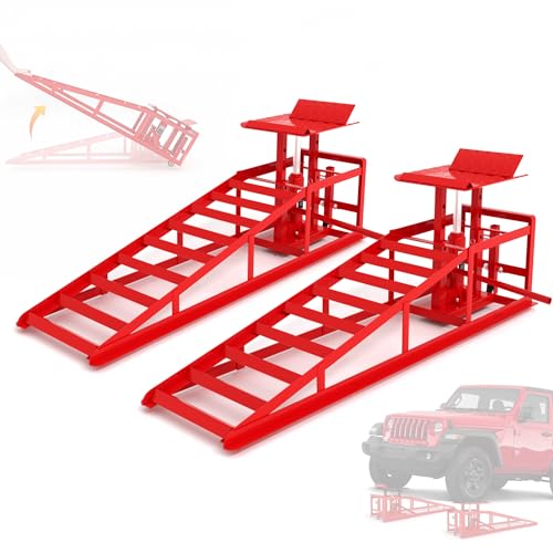 2 Pack Hydraulic Car Ramps, 11050LBS 5T Car Ramp High Lift 9"-14.2", Heavy Duty Steel Car Lift Ramp, Automotive Truck Service Ramps for Oil Changes Support Jack for Maintenance, Black