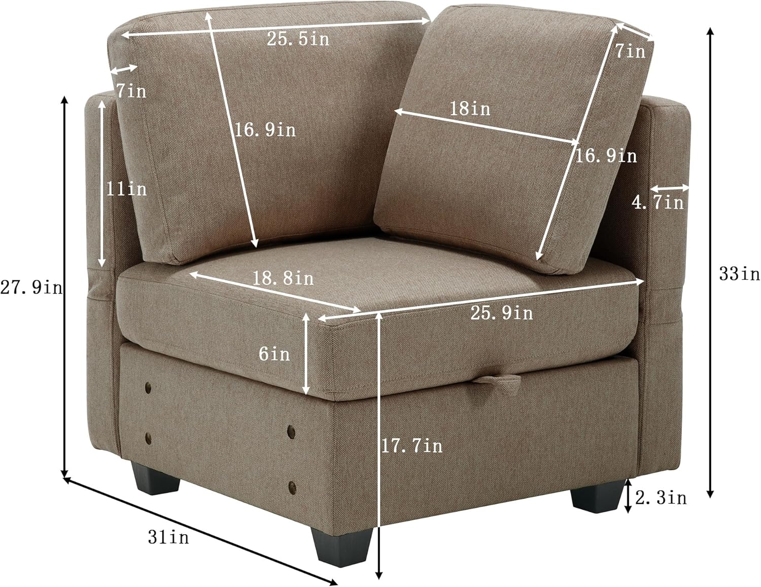 Reversible Sectional Sofa Modern Modular Sectional Couch with Chaise U Shaped Corner Sectional 5 Seater Modular Sofa with Storage Seats, Adjustable Arms and Backs - Brown