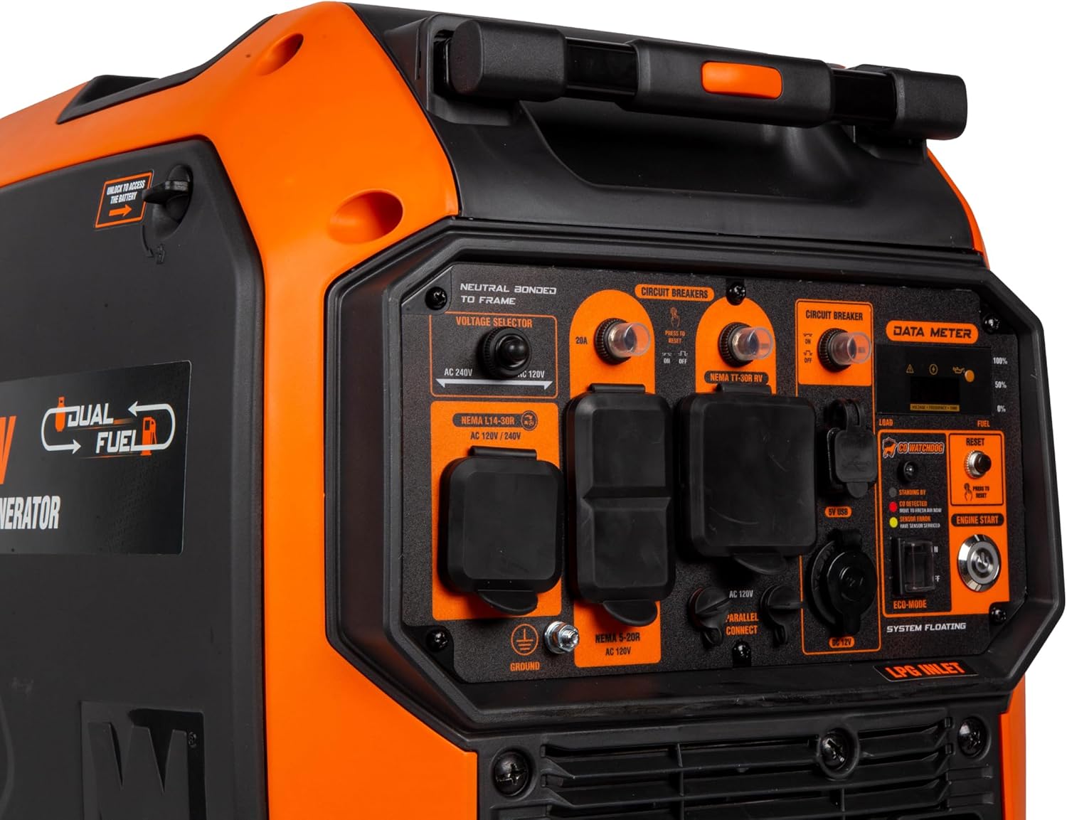 WEN 5000-Watt Dual Fuel 120V/240V RV and EV-Ready Electric Start Portable Inverter Generator with Electric Vehicle Charging Ports (DF500iX)